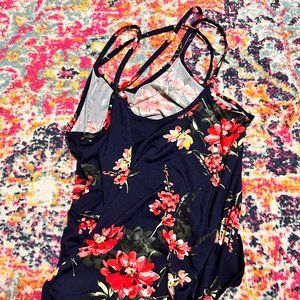 Navy Floral Spaghetti Strap Blouse